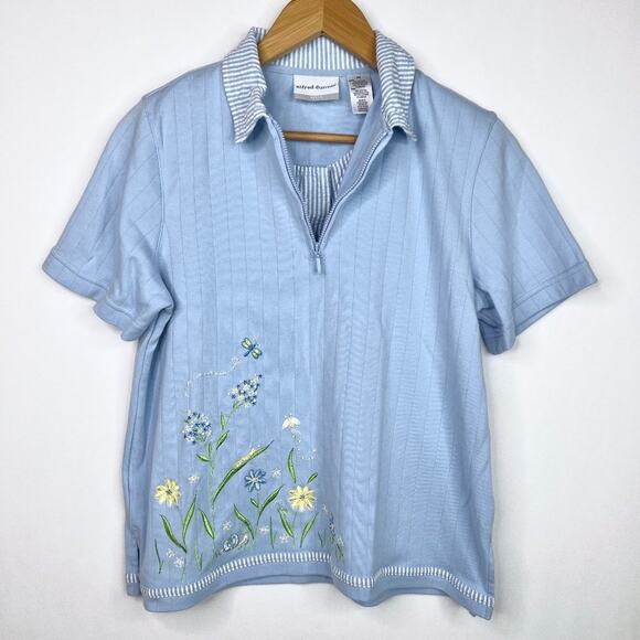 Alfred Dunner Petite Blue Layered Look Floral Embroidered Shirt - Picture 1 of 8